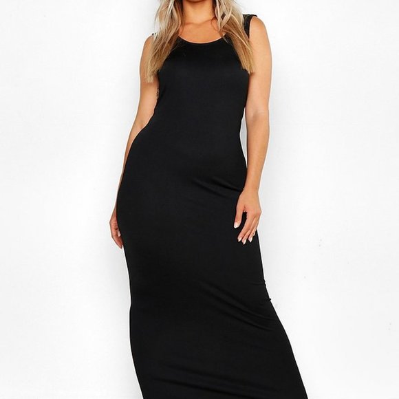 Boohoo Plus Size 12 Black Scoop Neck Maxi Dress - Picture 1 of 6